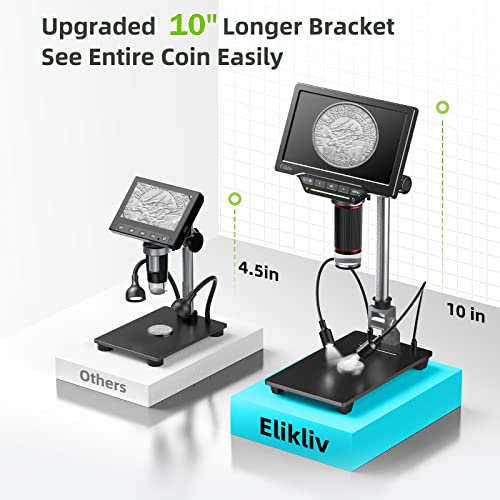 Elikliv EDM201 Max HDMI Digital Microscope with 7" IPS Screen - 1300X Coin Soldering Microscope with 25MP Sensor, Bottom Transmitted Light, View Entire Coin, TV/Windows/Mac Compatible