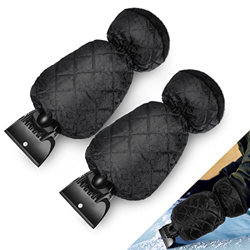 EBOOT 2 Pieces Ice Scraper with Glove for Car Warm Ice Snow Scraper Mitt Waterproof Detachable Windshield Scraper Snow Remover Glove with Comfortable Grip