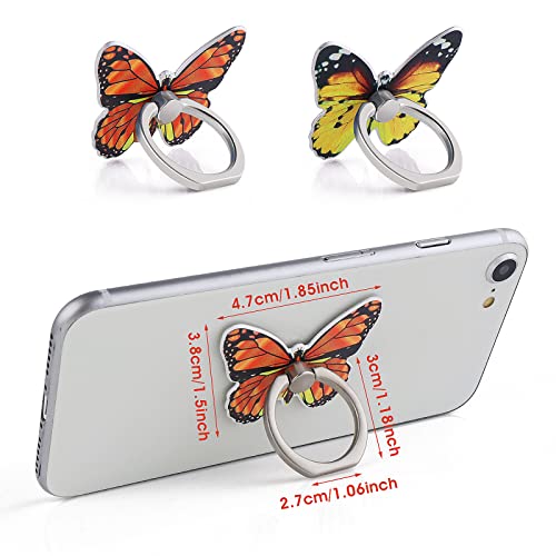 Cobee Butterfly Cell Phone Ring Stand Holder, 2 Pcs Cute Butterfly Pattern Painted Metal Finger Stand Kickstand 360°Rotation Phone Ring Holder Stand Ring Hand Grip with Knob Loop(Yellow, Orange)