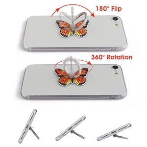 Cobee Butterfly Cell Phone Ring Stand Holder, 2 Pcs Cute Butterfly Pattern Painted Metal Finger Stand Kickstand 360°Rotation Phone Ring Holder Stand Ring Hand Grip with Knob Loop(Yellow, Orange)