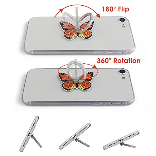 Cobee Butterfly Cell Phone Ring Stand Holder, 2 Pcs Cute Butterfly Pattern Painted Metal Finger Stand Kickstand 360°Rotation Phone Ring Holder Stand Ring Hand Grip with Knob Loop(Yellow, Orange)