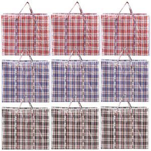 hiceeden 9 pack 108l checkered moving storage bags, extra large travel plaid bag alternative to moving boxes, dorm laundry tote organizer with strong zipper and handle for clothes, pillows, bedding, red / blue / black