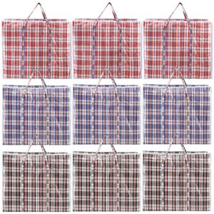 Hiceeden 9 Pack 108L Checkered Moving Storage Bags, Extra Large Travel Plaid Bag Alternative to Moving Boxes, Dorm Laundry Tote Organizer with Strong Zipper and Handle for Clothes, Pillows, Bedding, Red / Blue / Black