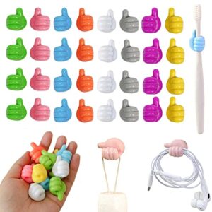 rercarre 30pcs self adhesive silicone thumb wall hooks, multifunctional self adhesive clip key hook wall hanger for storage cable/headphone/plug/mask