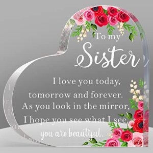 yulejo acrylic heart sister gift from keepsake paperweight a is god's way of making sure we never walk alone memory gifts table centerpiece decor birthday for sisters (blossom, 6 x 6'')