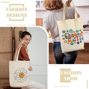 4 Pack Aesthetic Canvas Tote Bag Women Reusable Grocery Shopping Bag Cute Preppy Shoulder Bag Back to School Gift Bag (Funny Style)