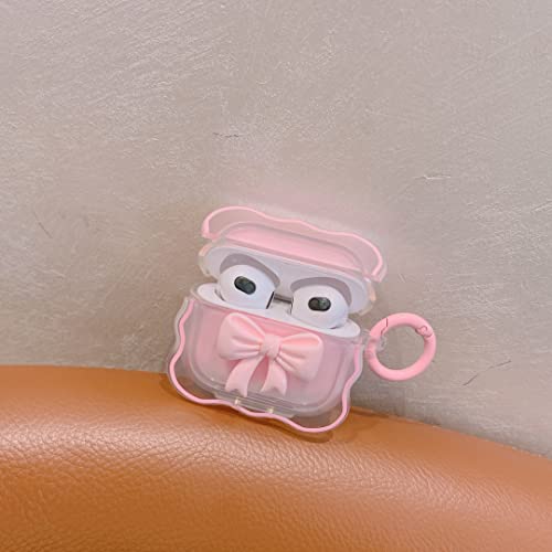 Airpod Pro Case Ponnky 3D Pink Bow Ties Cartoon Design Soft Silicone Skin Keychain Ring for Girls Boys Teens Pretty Airpods Pro - Pink Bowtie