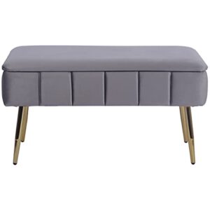 soft ass modern fashion velvet storage bench upholstered footrest ottoman with gold metal legs for living room bedroom home office - dark grey