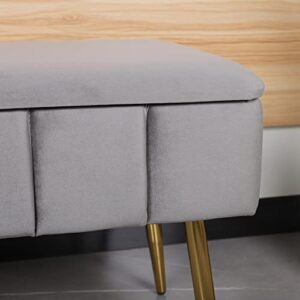 SOFT ASS Modern Fashion Velvet Storage Bench Upholstered Footrest Ottoman with Gold Metal Legs for Living Room Bedroom Home Office - Dark Grey