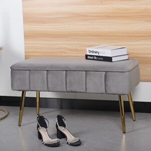 SOFT ASS Modern Fashion Velvet Storage Bench Upholstered Footrest Ottoman with Gold Metal Legs for Living Room Bedroom Home Office - Dark Grey