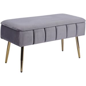 SOFT ASS Modern Fashion Velvet Storage Bench Upholstered Footrest Ottoman with Gold Metal Legs for Living Room Bedroom Home Office - Dark Grey