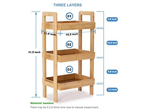 PELYN 3-Tier Storage Shelves, Bamboo Shelving Unit Storage Racks for Livingroom, Bathroom, Kitchen, Office, Garage