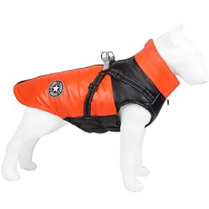 BAEJMJK Dog Reflective Winter Coat with Harness Warm Cold Weather Jacket for Small Medium Dogs Zip Up Turtleneck Puppy Vest with D-Ring Waterproof Windproof Dog Winter Clothes(Orange，Medium)