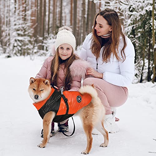 BAEJMJK Dog Reflective Winter Coat with Harness Warm Cold Weather Jacket for Small Medium Dogs Zip Up Turtleneck Puppy Vest with D-Ring Waterproof Windproof Dog Winter Clothes(Orange，Medium)