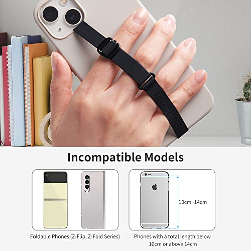 Length-Adjustable Cell Phone Grip Strap, Sinjimoru Silicone Phone Strap Holder for Hand as Mobile Phone Loop for Phone Case Reusable with Clip for iPhone & Samsung. Sinji Loop Buckle Black