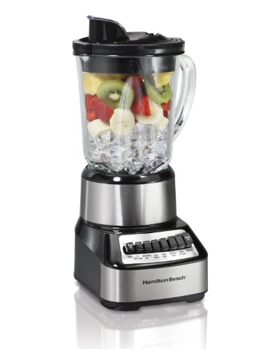Hamilton Beach Stack & Snap Food Processor and Vegetable Chopper, Black & Wave Crusher Blender with 40 Oz Glass Jar and 14 Functions for Puree, Ice Crush, Shakes and Smoothies, Stainless Steel