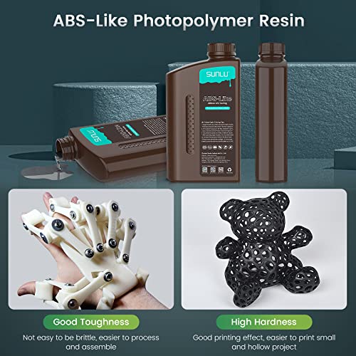 SUNLU 3D Printer Resin, 2000g ABS-Like High Toughness Resin for 4k/6k/8k LCD/DLP/SLA Resin 3D Printer, 405nm UV Curing 3D Printing Resin, Good Resistance, Non-Brittle & High Precision, Grey 2000g