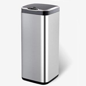 square stainless steel elpheco 8 gallon sensor trash can with lid, 30 liter automatic kitchen garbage can, slim metal trash can for home, hotel, office building, public places