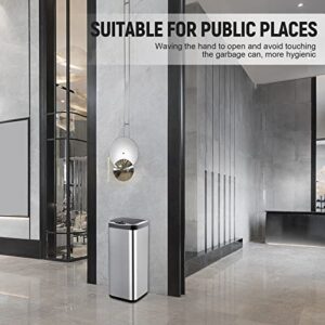 Square Stainless Steel ELPHECO 8 Gallon Sensor Trash Can with Lid, 30 Liter Automatic Kitchen Garbage Can, Slim Metal Trash Can for Home, Hotel, Office Building, Public Places