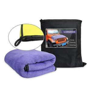 ucinnovate 1 pack car drying towel extra large, 63 x 23 inch, car suv truck boat drying with mesh pouch, 5x water-absorption, lint and scratch-free, for car detailing cleaning