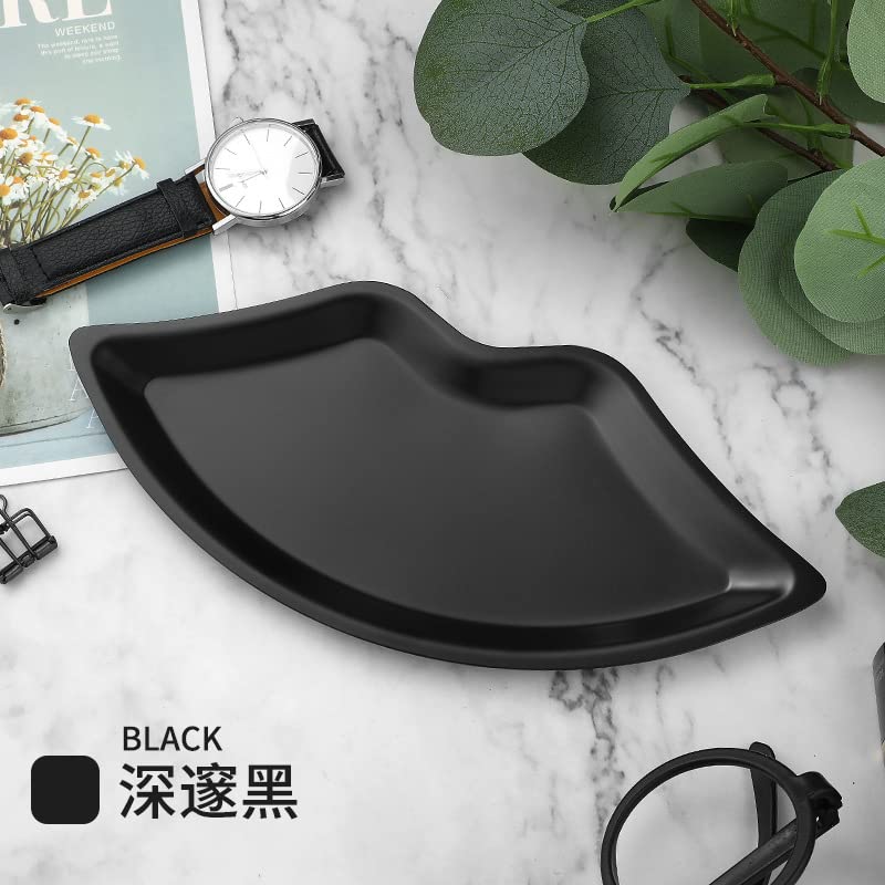 Stainless Steel Decorative Tray Jewelry Tray Black Tray Lip Shaped Earrings Storage Necklace Holder Food Tray for Bathroom Vanity Counter Coffee Table,9.5 Inch,Black