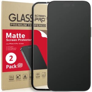ambison [2 pack matte glass screen protector designed for iphone 14 pro, dynamic island compatible/install frame/bubble free/anti-glare, 9h tempered glass clear for iphone 14 pro 2022 6.1inch