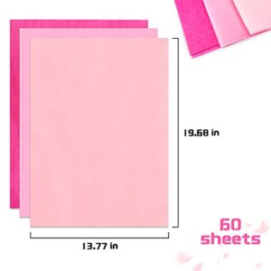 60 Sheets Gift Tissue Paper Bulk,20" x 14",Tissue Paper for Gift Bags,DIY and Crafts,Gift Wrapping Tissue Paper for Valentine's Day Mother's Day Birthday Wedding Baby Shower, 3 Colors (Pink)