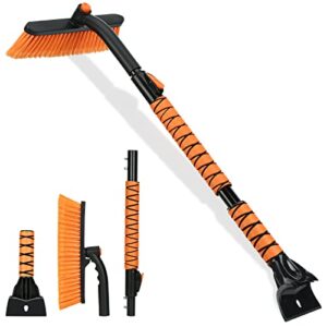 bonnight ice scraper with extendable snow brush for car windshield with ergonomic foam grip foam and soft bristle head for truck suv vehicle windows(38inch,orange)