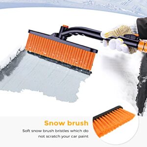 BONNIGHT Ice Scraper with Extendable Snow Brush for Car Windshield with Ergonomic Foam Grip Foam and Soft Bristle Head for Truck SUV Vehicle Windows(38inch,Orange)