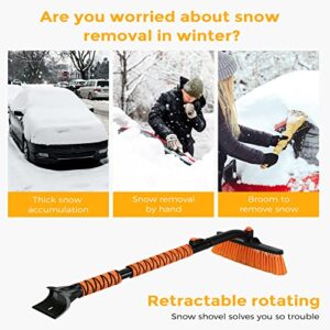 BONNIGHT Ice Scraper with Extendable Snow Brush for Car Windshield with Ergonomic Foam Grip Foam and Soft Bristle Head for Truck SUV Vehicle Windows(38inch,Orange)