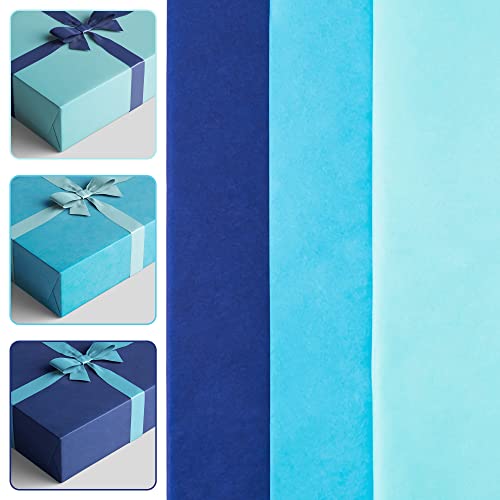 MR FIVE 60 Sheets Gift Tissue Paper Bulk,20" x 14",Blue Tissue Paper for Gift Bags,Gift Wrapping Tissue Paper for Easter Halloween Birthday Wedding Baby Shower Christmas, 3 Colors (Blue)