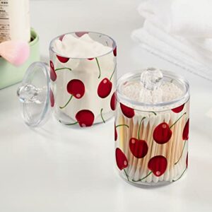 ALAZA Red Cherry Berries Qtip Holder Organizer Dispenser for Cotton Ball, Cotton Swab, Cotton Round Pads, Floss,Bathroom Canisters Storage Organizer, Vanity Makeup Organizer,2Pack