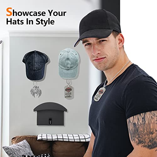 Skycase Hat Hooks for Wall,8 Pieces Adhesive Hat Hooks,No Drilling Strong Hold Hat Hangers Minimalist Hat Rack Hooks for Baseball Caps Display,Hang Household Items,Black