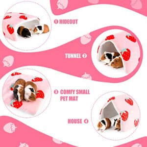 ONEJU Foldable Guinea Pig Hideout, Guinea Pig Tunnel, Rabbit Tunnel, Guinea Pig Cage Accessories for Guinea Pig, Bunny, Hamster, Chinchilla, Ferry, Rabbit and Other Small Pets - Strawberry Pattern