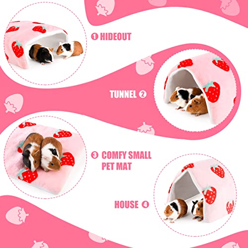 ONEJU Foldable Guinea Pig Hideout, Guinea Pig Tunnel, Rabbit Tunnel, Guinea Pig Cage Accessories for Guinea Pig, Bunny, Hamster, Chinchilla, Ferry, Rabbit and Other Small Pets - Strawberry Pattern