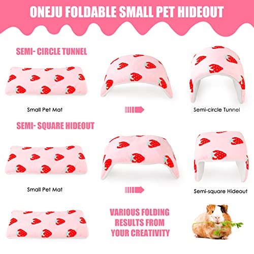 ONEJU Foldable Guinea Pig Hideout, Guinea Pig Tunnel, Rabbit Tunnel, Guinea Pig Cage Accessories for Guinea Pig, Bunny, Hamster, Chinchilla, Ferry, Rabbit and Other Small Pets - Strawberry Pattern