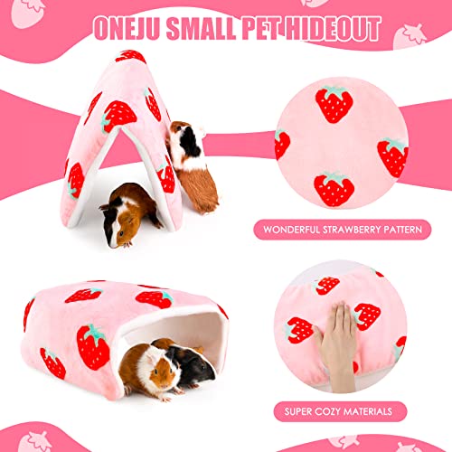 ONEJU Foldable Guinea Pig Hideout, Guinea Pig Tunnel, Rabbit Tunnel, Guinea Pig Cage Accessories for Guinea Pig, Bunny, Hamster, Chinchilla, Ferry, Rabbit and Other Small Pets - Strawberry Pattern