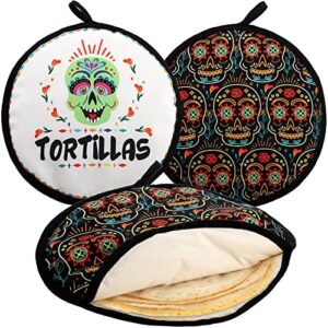hiceeden 3 pack 12" tortilla warmer pouch, insulated cloth food warmer two sides keep warm for corn, flour taco, mexican party, microwave safe