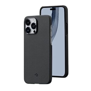 pitaka case for iphone 14 pro compatible with magsafe, slim & light iphone 14 pro case 6.1-inch with a case-less touch feeling, 600d aramid fiber made [magez case 3 - black/grey(twill)]