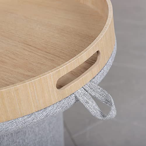 SOFT ASS Multi-Functional Round Linen Fabric Storage Ottoman Large Footrest with Coffee Table Tray Footstool for Bedroom, Study and Living Room, Kid's Room - Light Grey