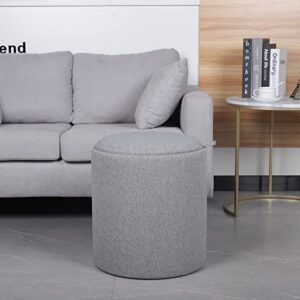 SOFT ASS Multi-Functional Round Linen Fabric Storage Ottoman Large Footrest with Coffee Table Tray Footstool for Bedroom, Study and Living Room, Kid's Room - Light Grey