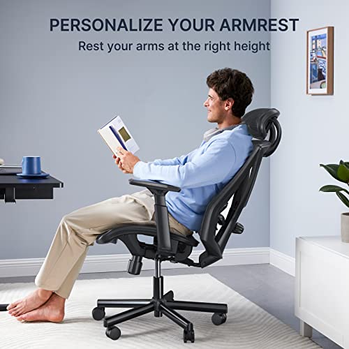 HUANUO Office Chair, Ergonomic Mesh Office Chair, Computer Chair with 2-Way Adjustable Lumbar Support, Headrest and Armrest, High Back Desk Chair with Tilt Lock Function