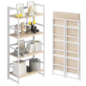ghqme no-assembly folding bookshelf storage shelves 4 tiers vintage multifunctional plant flower stand storage rack shelves bookcase for home office (white)