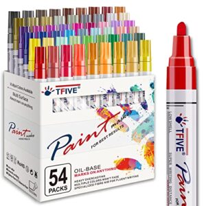 paint markers pens - 54 colors medium tip paint markers, permanent, waterproof & quick dry, assorted color paint pen for metal, wood, fabric, plastic, rock painting, mugs, canvas, glass, art craft