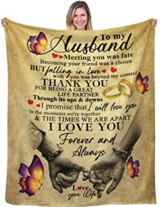 gifts for husband, husband christmas birthday gift ideas, wedding anniversary romantic gifts for him, gifts for husband from wife, husband blanket 50"x60" cream rustic