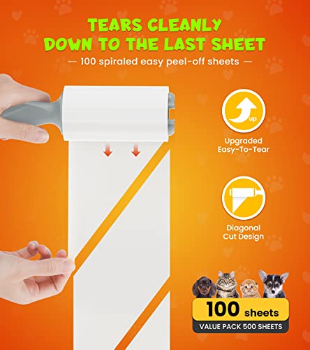 KONIZY Lint Rollers for Pet Hair Extra Sticky, 500 Sheets Mega Value Set Roller with 2 Upgraded Handles, 5 Portable Remover Clothes, Furniture, Carpet, Dog & Cat Removal