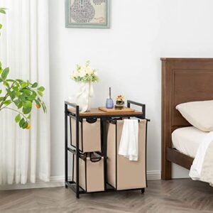Suntage Laundry Basket Organizer, Hampers for Laundry 3 Compartments, Laundry Hamper with 3 Sliding Laundry Sorter Bags, Top Storage Shelf, and Metal Frame