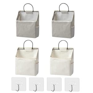 speusurea 4 pack white and gray wall hanging storage bag bathroom closet hanging organizer bag waterproof storage basket with sticky hook contton linen over the door hanging organizer box pocket