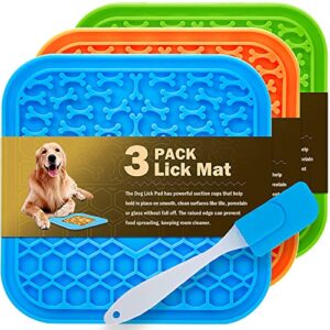 3 pack lick mat for dogs and cats, dog slow feeder dowl mat for bathing grooming nailing trimming, food-grade, non-toxic dog feeding mat, licking pad for dogs cats