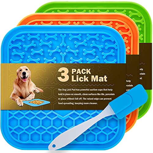 3 Pack Lick Mat for Dogs and Cats, Dog Slow Feeder Dowl Mat for Bathing Grooming Nailing Trimming, Food-Grade, Non-Toxic Dog Feeding Mat, Licking Pad for Dogs Cats